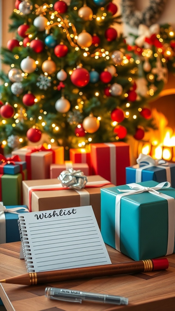 Ultimate Christmas Wishlist Guide A cozy Christmas setting with a decorated tree and gift boxes, symbolizing holiday gift ideas.